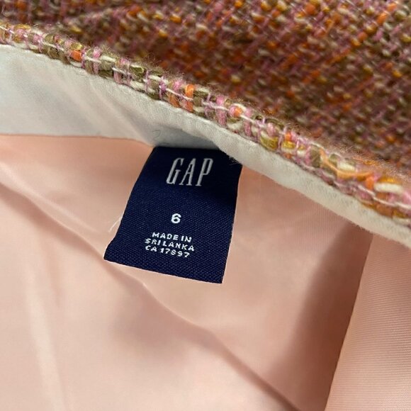 Gap Y2K Preppy Pink/Orange Tweed Mid Length Skirt with Ruffle Hem Size 6 - Picture 3 of 9